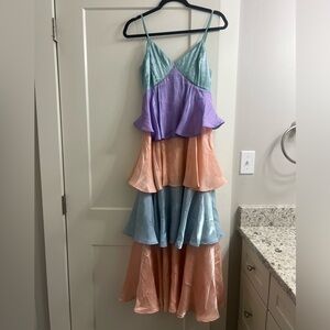 NWOT Small Peach Love California Tiered Color Block Maxi Dress